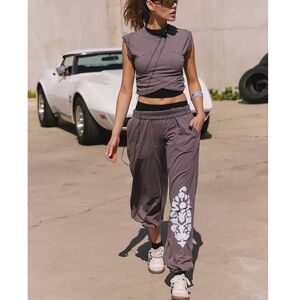 Free People Purple Wide-Leg Graphic Joggers